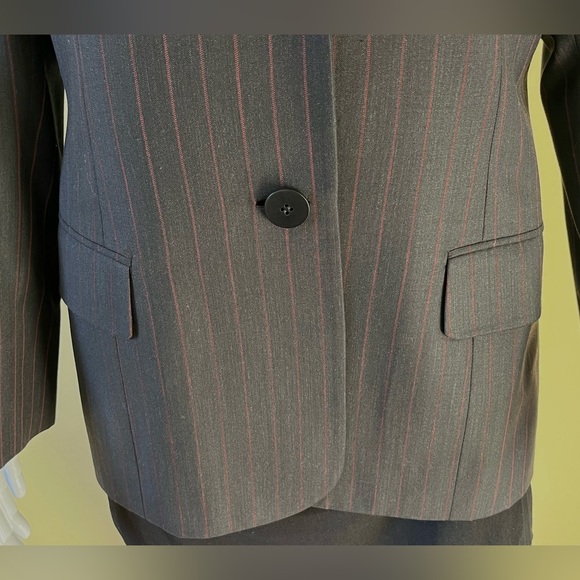 Shiny Black Double Collar Long Blazer & pants suit 100% fine wool W red stripes - Picture 8 of 16